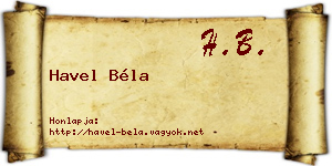 Havel Béla névjegykártya